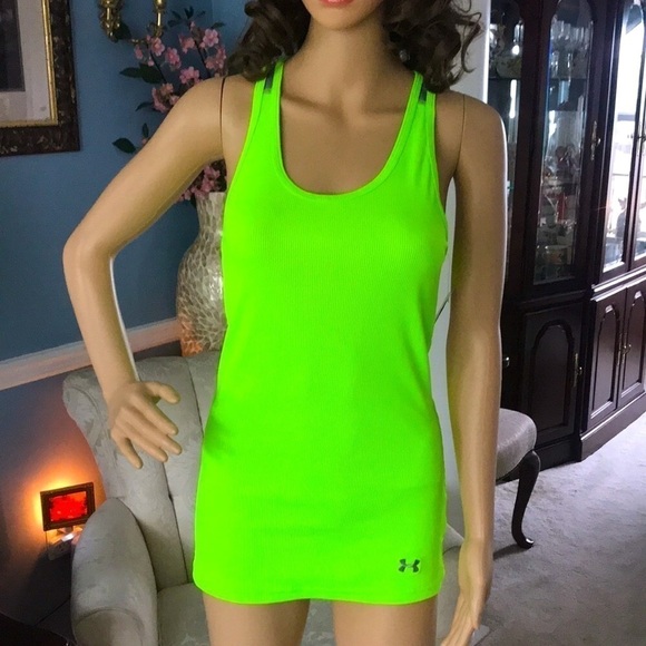 Brand New Under Armour Heatgear Razorback Bright Neon Fitted Tank Top - Picture 1 of 12